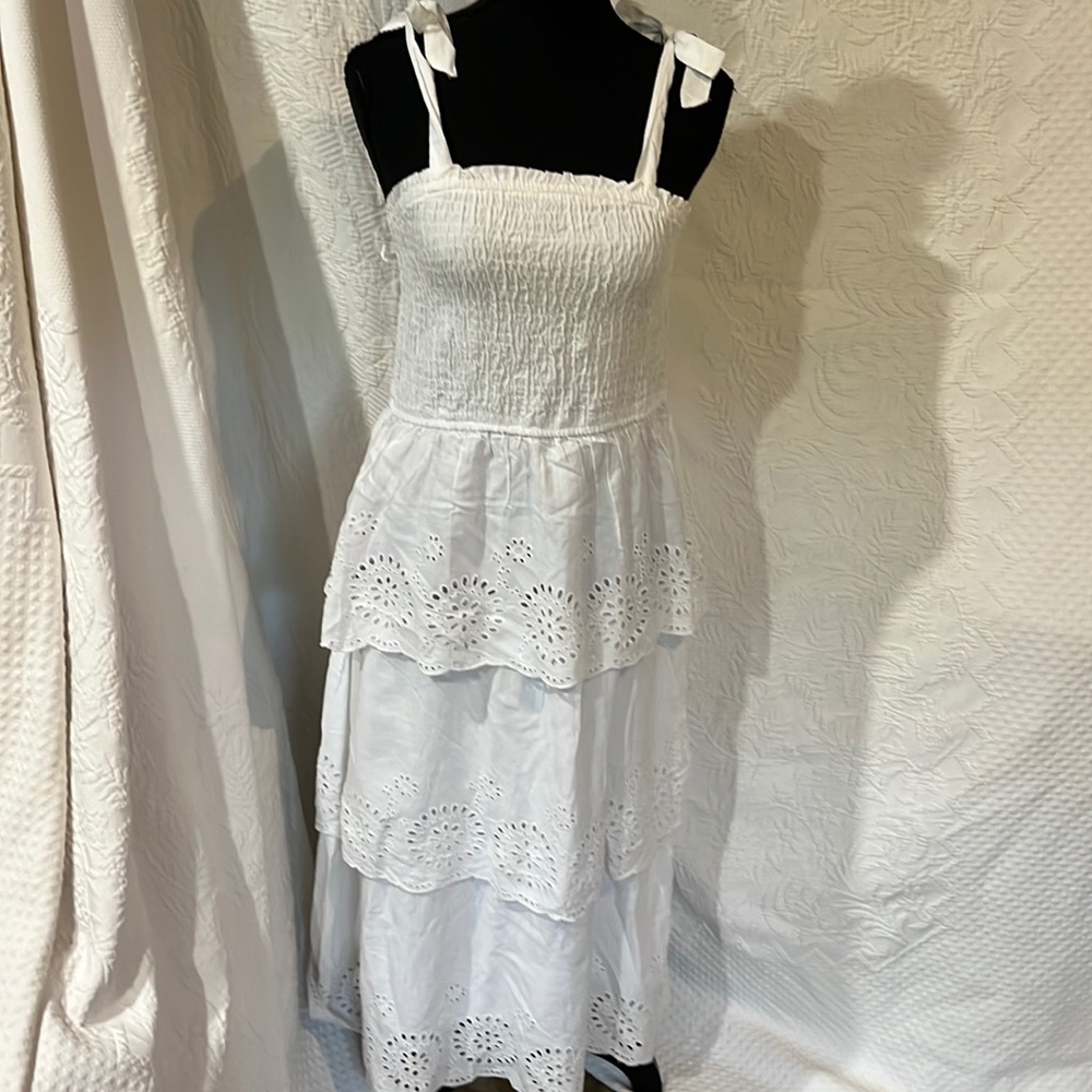 Jessica Simpson White Eyelet Crochet Midi Dress Size medium, NWT